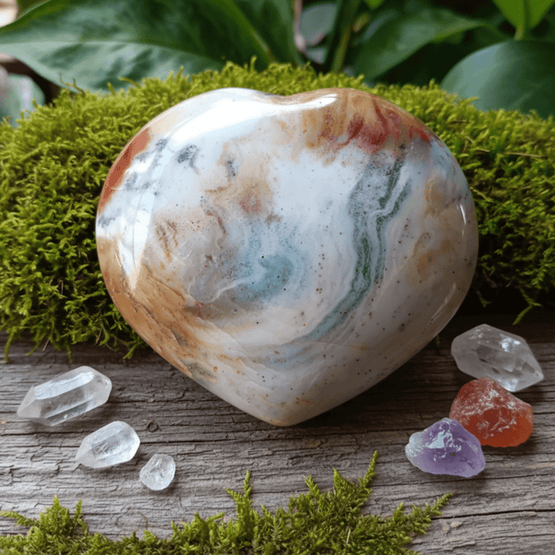 Natural Ocean Jasper Crystal Stone Heart - DP Online