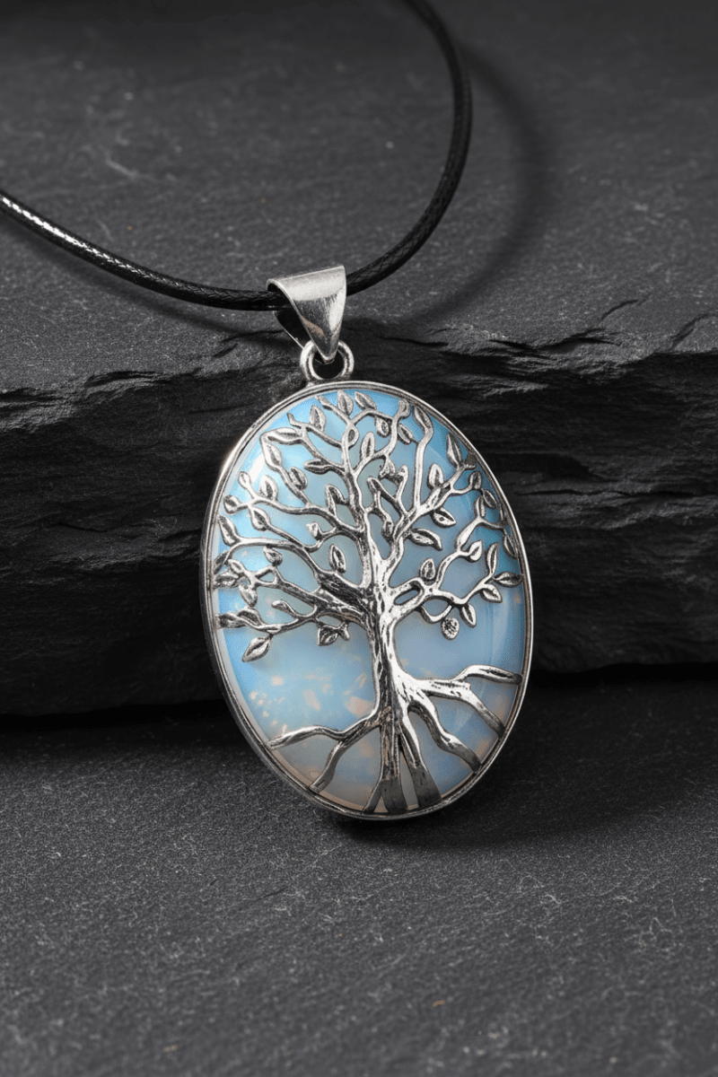 Natural Opal Inlay Tree of Life Pendant Necklace - DP Online