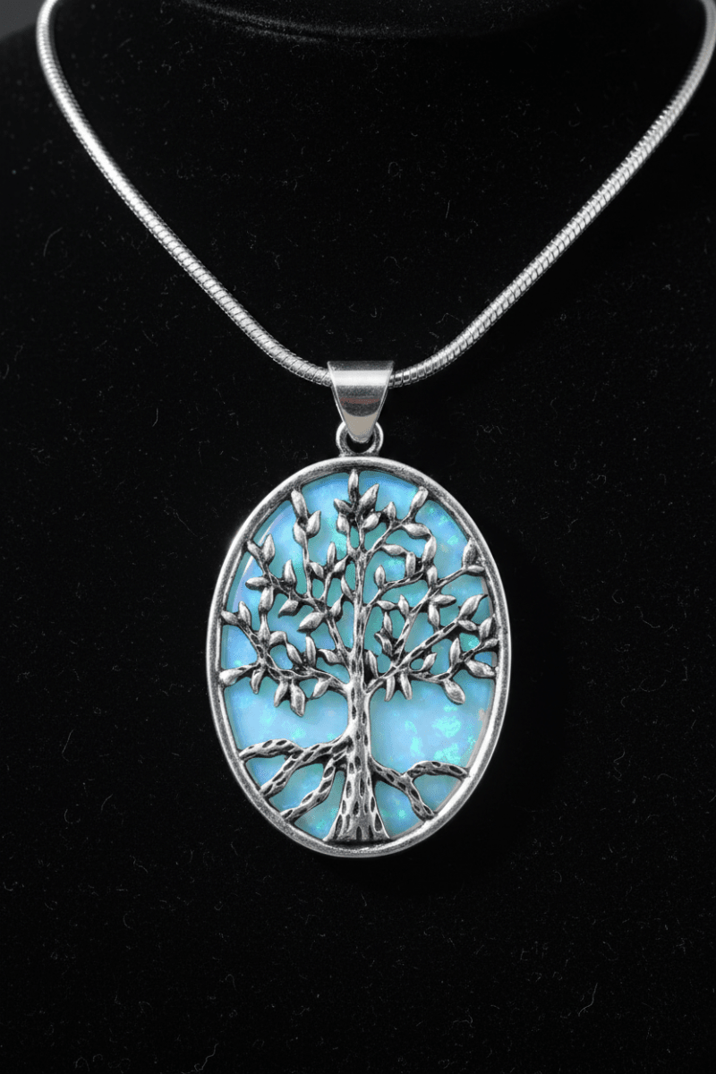 Natural Opal Inlay Tree of Life Pendant Necklace - DP Online