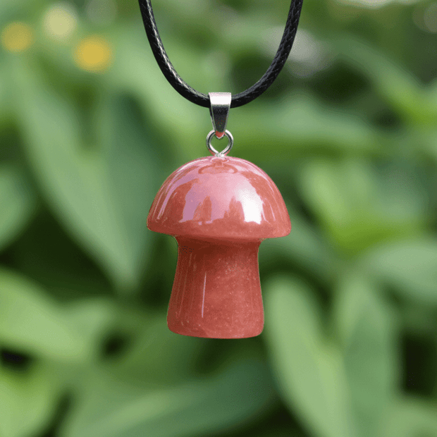 Natural Peach Aventurine Stone Mushroom Pendant Necklace - DP Online