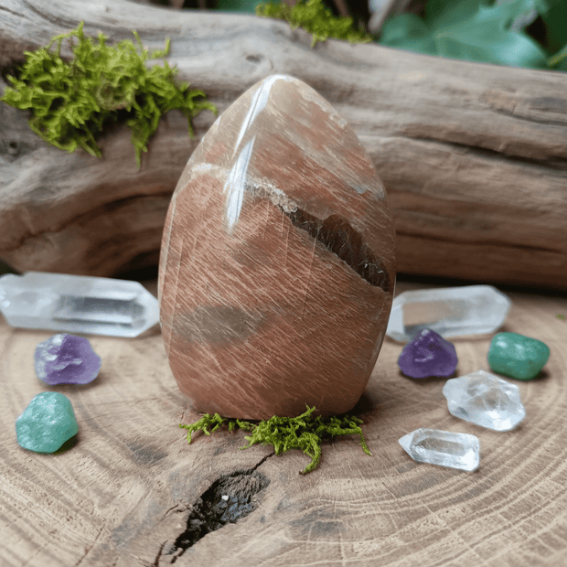 Natural Peach Moonstone & Smokey Quartz Crystal Stone Teardrop Carving - DP Online