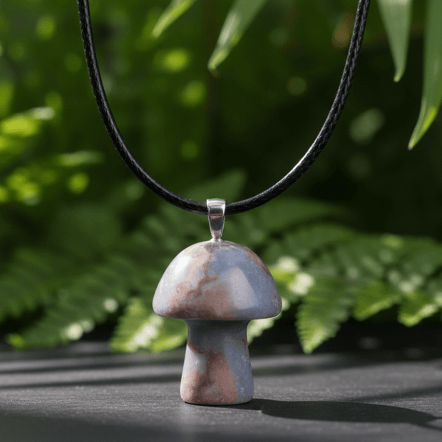 Natural Poppy Jasper Stone Mushroom Pendant Necklace - DP Online