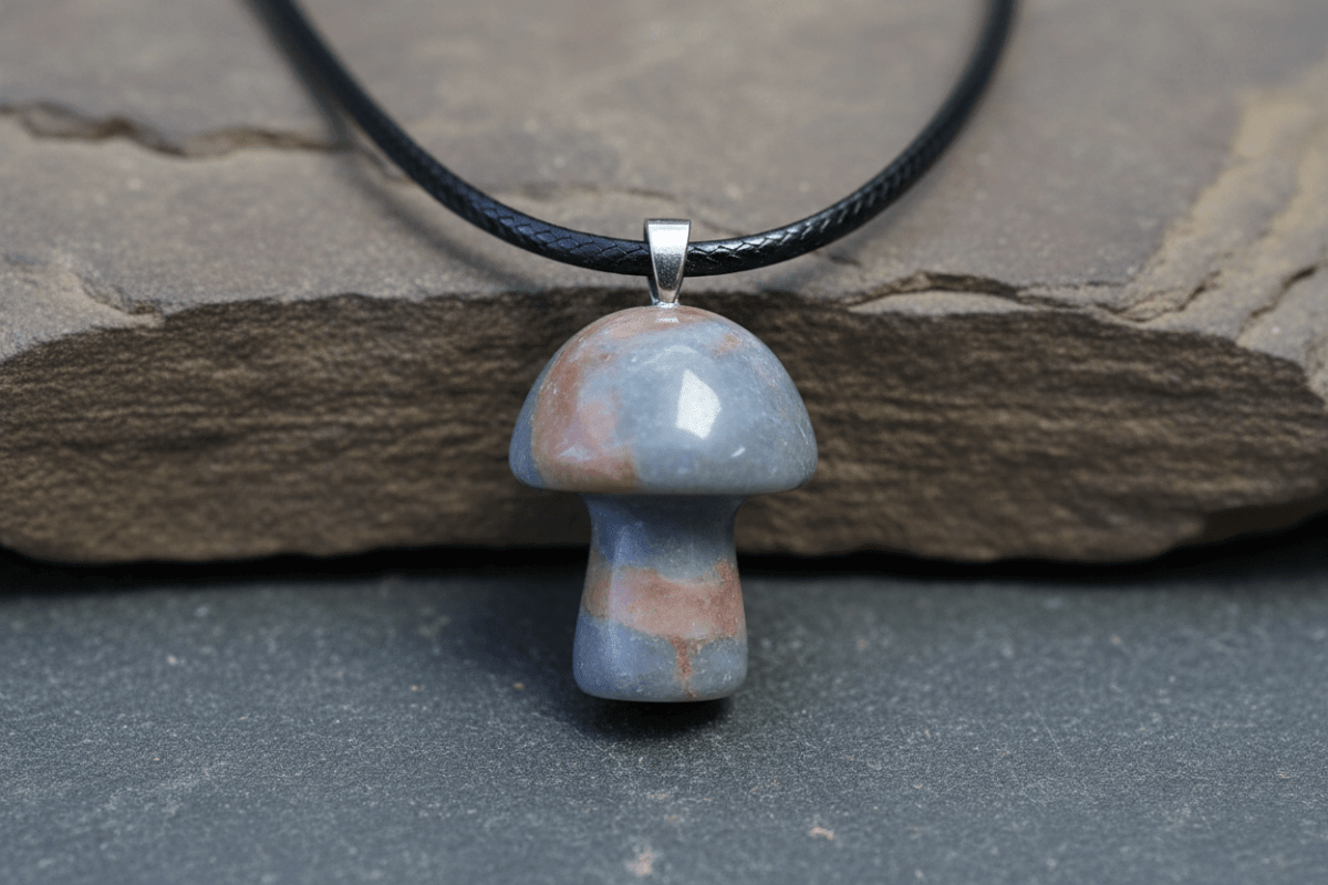 Natural Poppy Jasper Stone Mushroom Pendant Necklace - DP Online