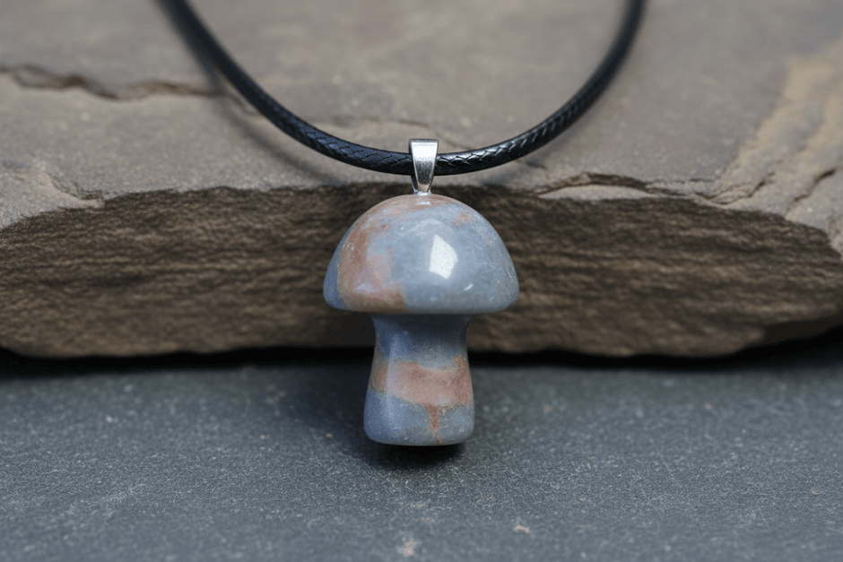 Natural Poppy Jasper Stone Mushroom Pendant Necklace - DP Online
