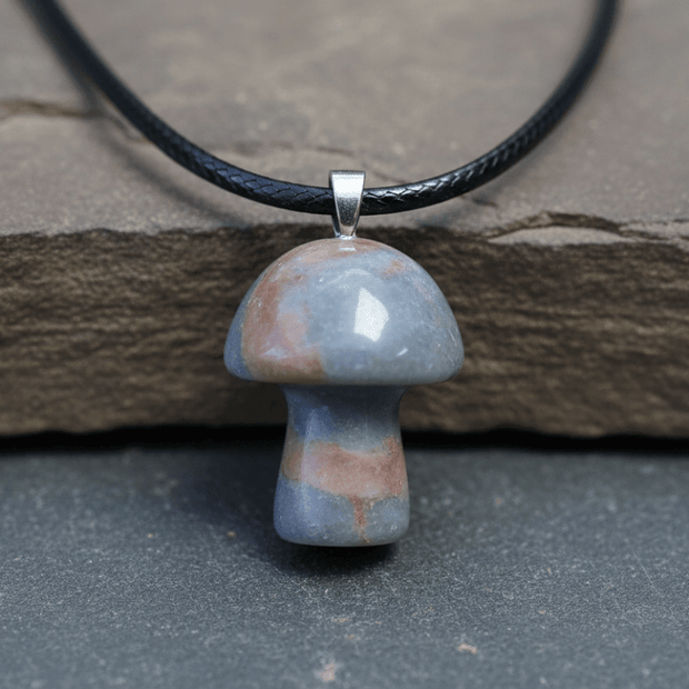 Natural Poppy Jasper Stone Mushroom Pendant Necklace - DP Online