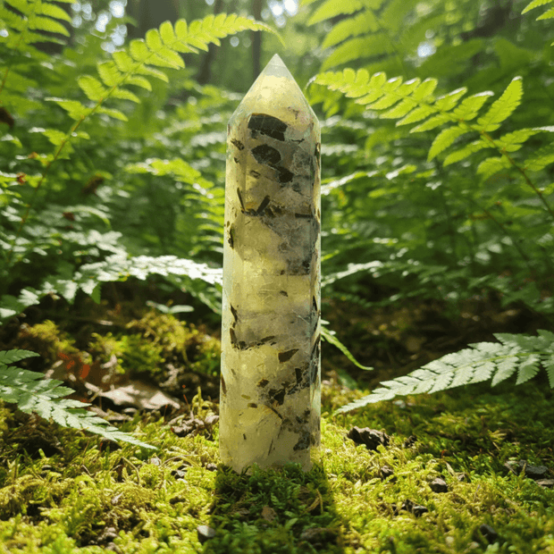 Natural Prehnite and Epidote Crystal Stone Tower - DP Online