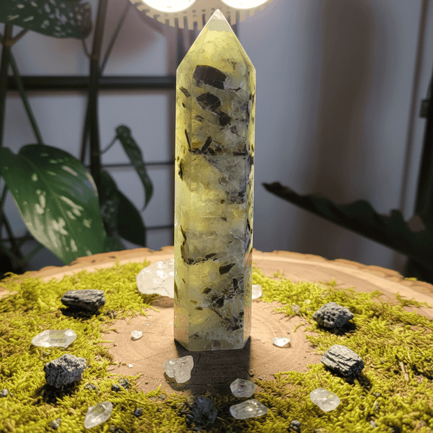 Natural Prehnite and Epidote Crystal Stone Tower - DP Online