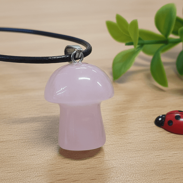 Natural Rose Quartz Stone Mushroom Pendant Necklace - DP Online