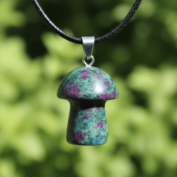 Natural Ruby Zoisite Stone Mushroom Pendant Necklace - DP Online