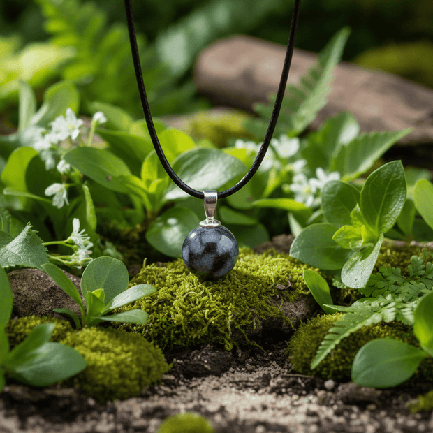 Natural Snowflake Obsidian Stone Orb Pendant Necklace - DP Online