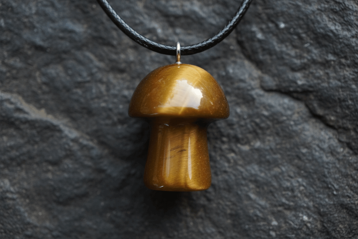 Natural Tiger's Eye Stone Mushroom Pendant Necklace - DP Online