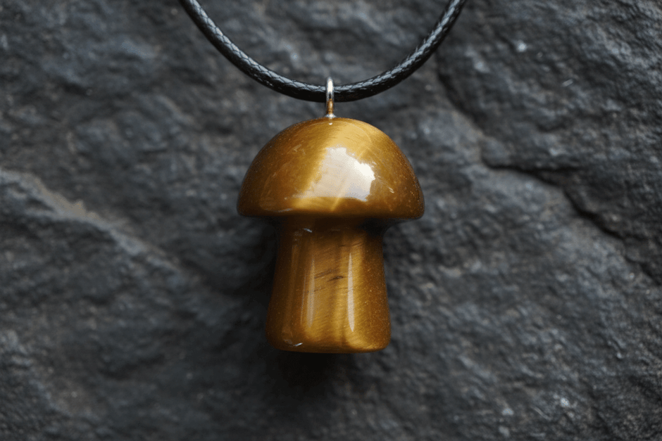 Natural Tiger's Eye Stone Mushroom Pendant Necklace - DP Online