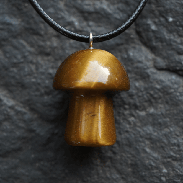 Natural Tiger's Eye Stone Mushroom Pendant Necklace - DP Online