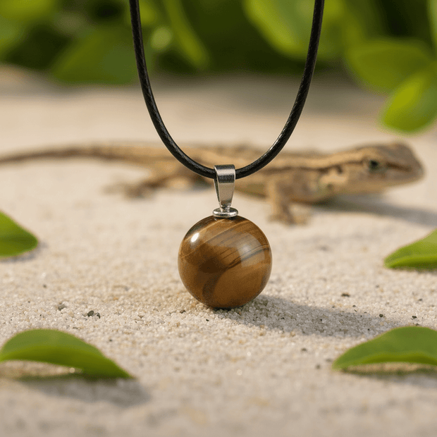 Natural Tiger's Eye Stone Orb Pendant Necklace - DP Online