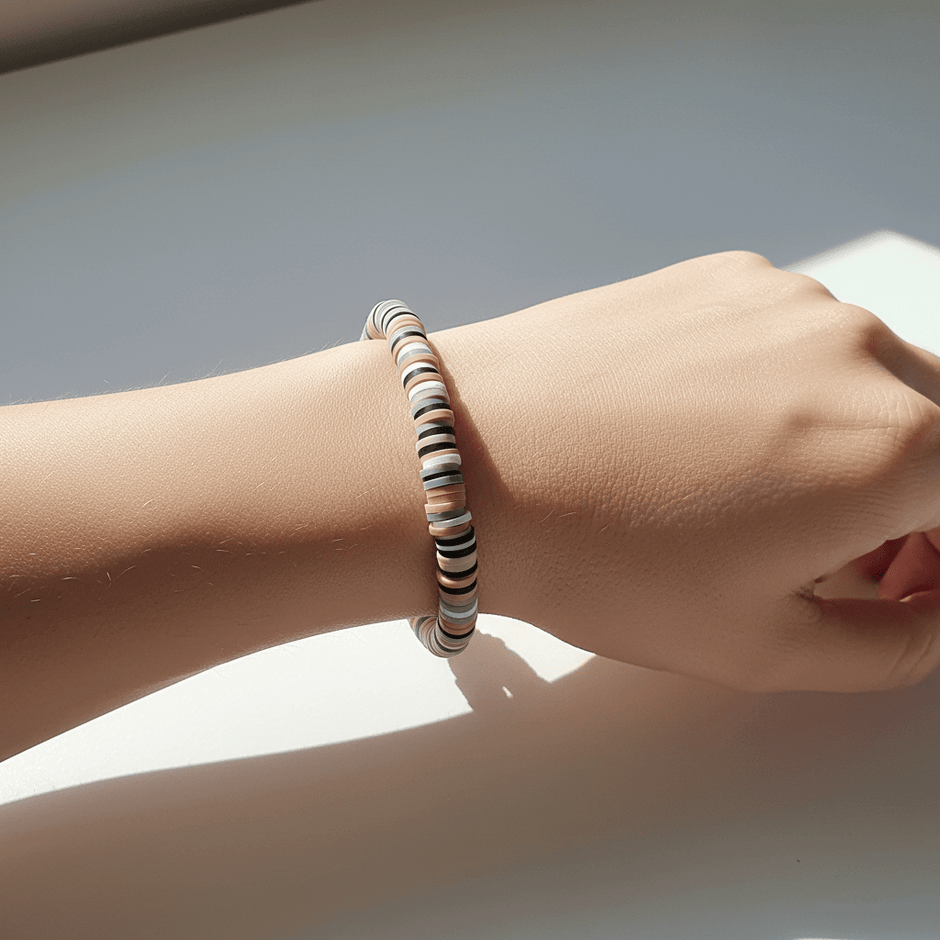 Natural Tone Clay Heishi Disc Stretch Bracelet - DP Online
