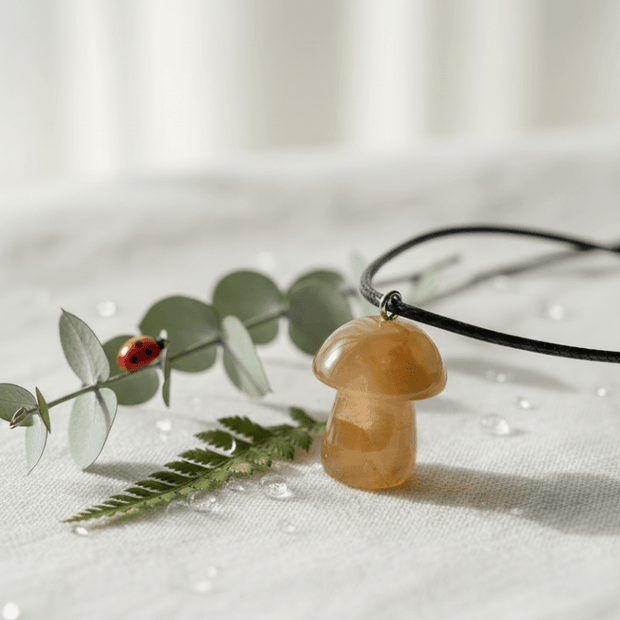 Natural Yellow Aventurine Stone Mushroom Pendant Necklace - DP Online