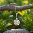 Necklace with lizard on branch looking at sparkle