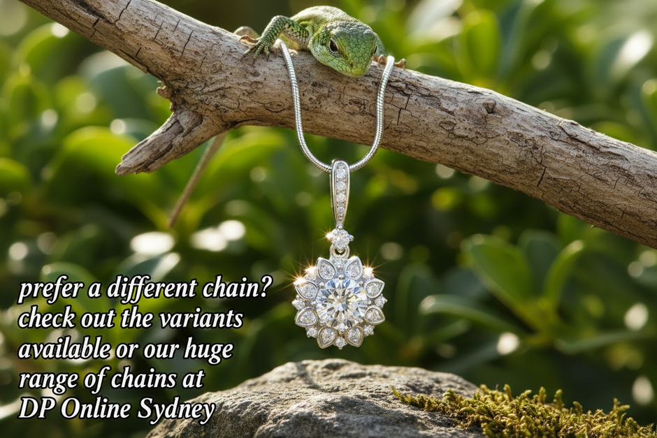Necklace with snake chain, lizard, and sparkle