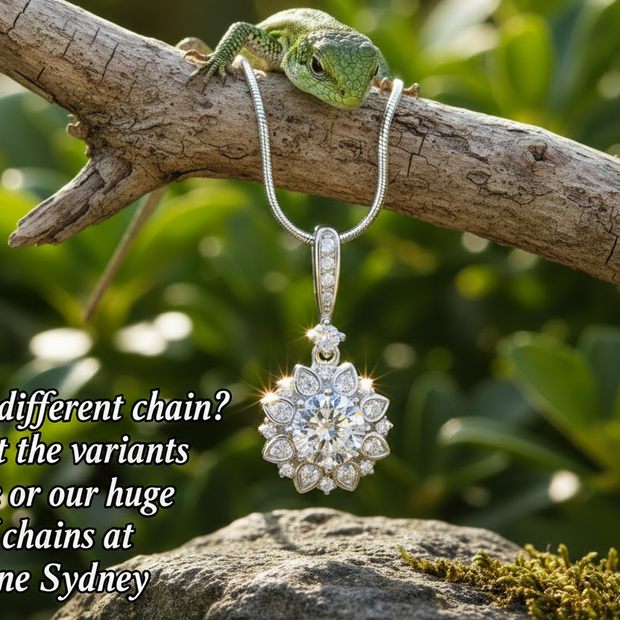 Necklace with snake chain, lizard, and sparkle