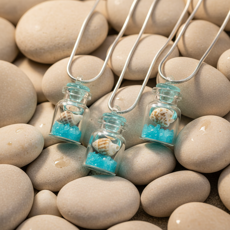 Ocean Bottle Pendants — Beach Stone