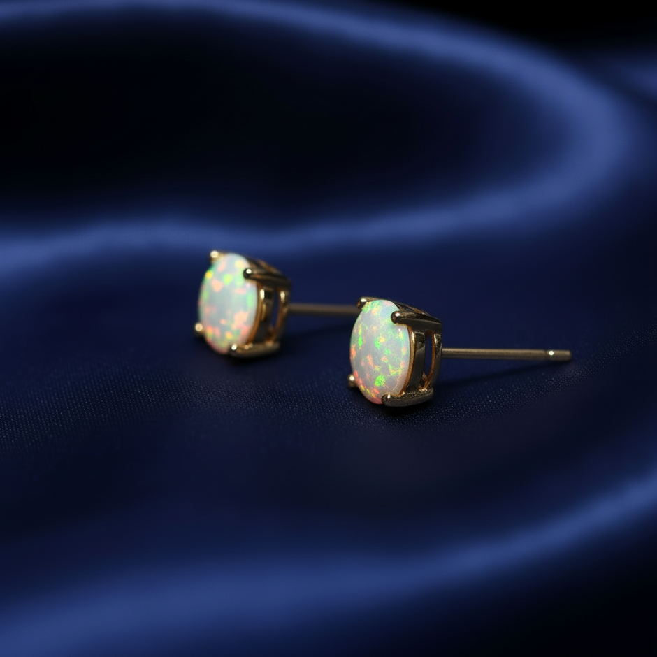 Opal Studs — Gold Post Side Profile