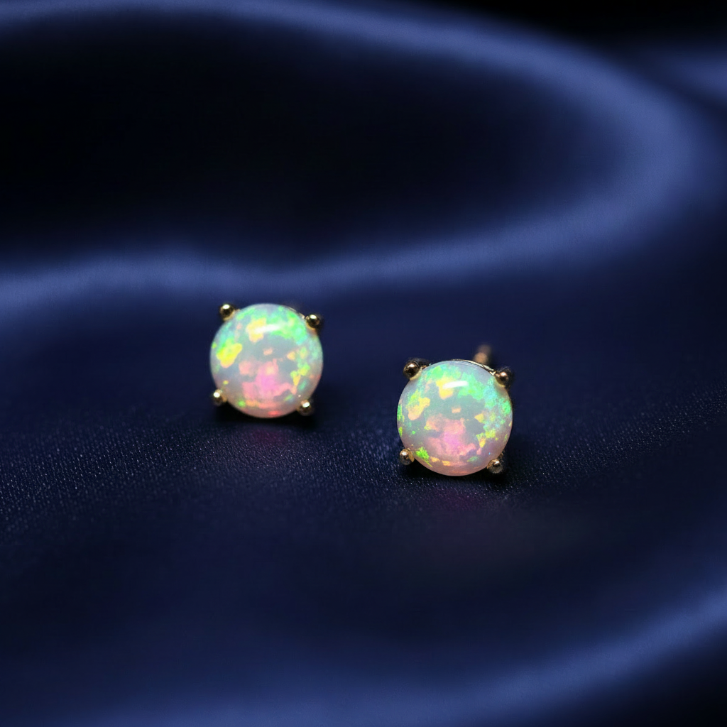 Opal Studs Navy Silk — Angled Redo
