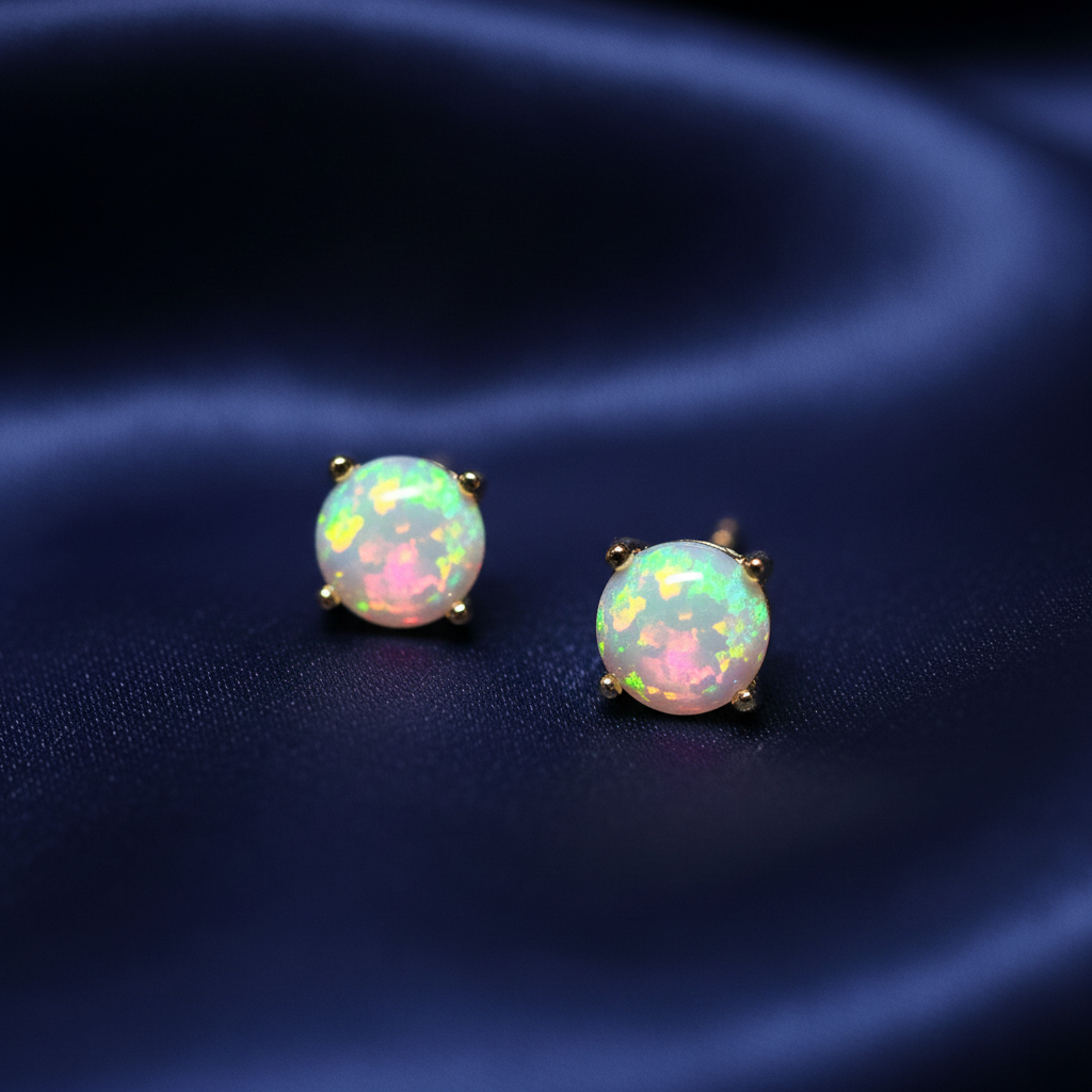 Opal Studs — Navy Silk