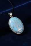 Opalite Engraved Silver Tree — Navy Velvet