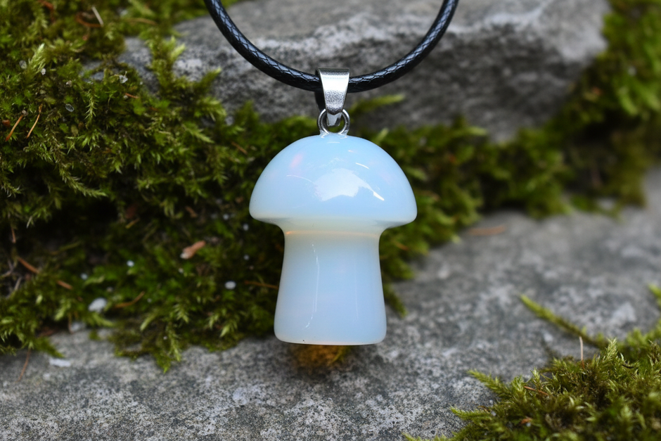 Opalite Mushroom Pendant – Rock Surface