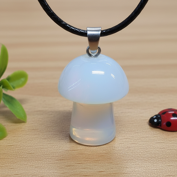 Opalite Mushroom Pendant – Wooden Surface