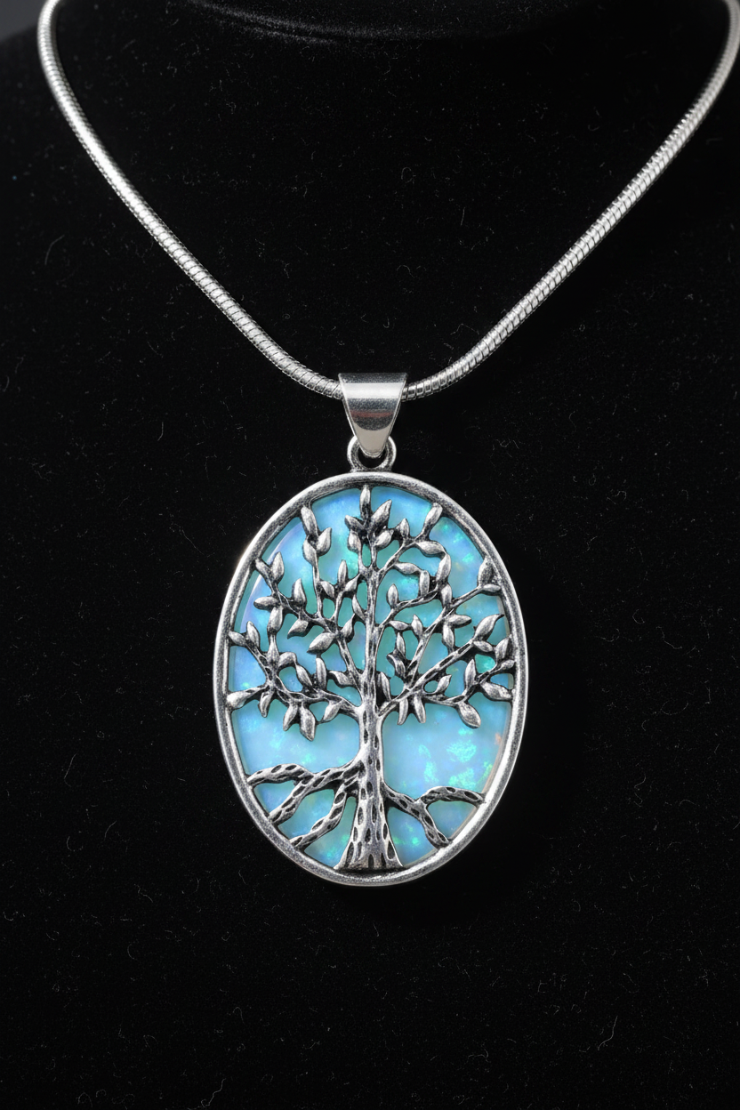 Opalite Tree of Life — Silver Snake Chain