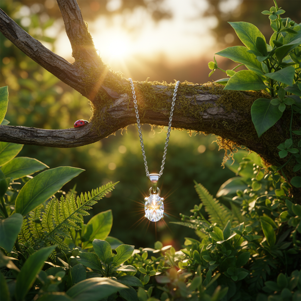Oval Cubic Zirconia Pendant with Enhanced Greenery