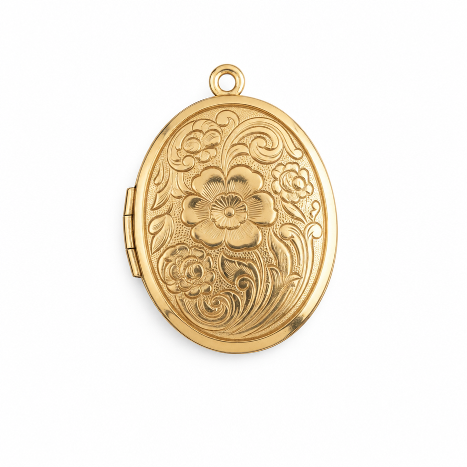 Oval floral locket on white