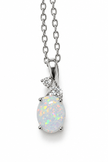925 Sterling Silver 9mm Oval White Fire Opal Pendant Chain