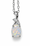 925 Sterling Silver 9mm Oval White Fire Opal Pendant Chain