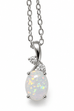 925 Sterling Silver 9mm Oval White Fire Opal Pendant Chain