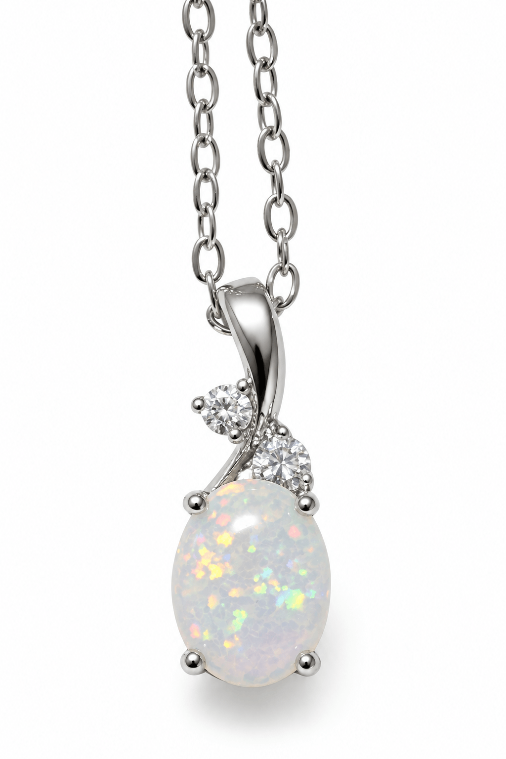 925 Sterling Silver 9mm Oval White Fire Opal Pendant Chain