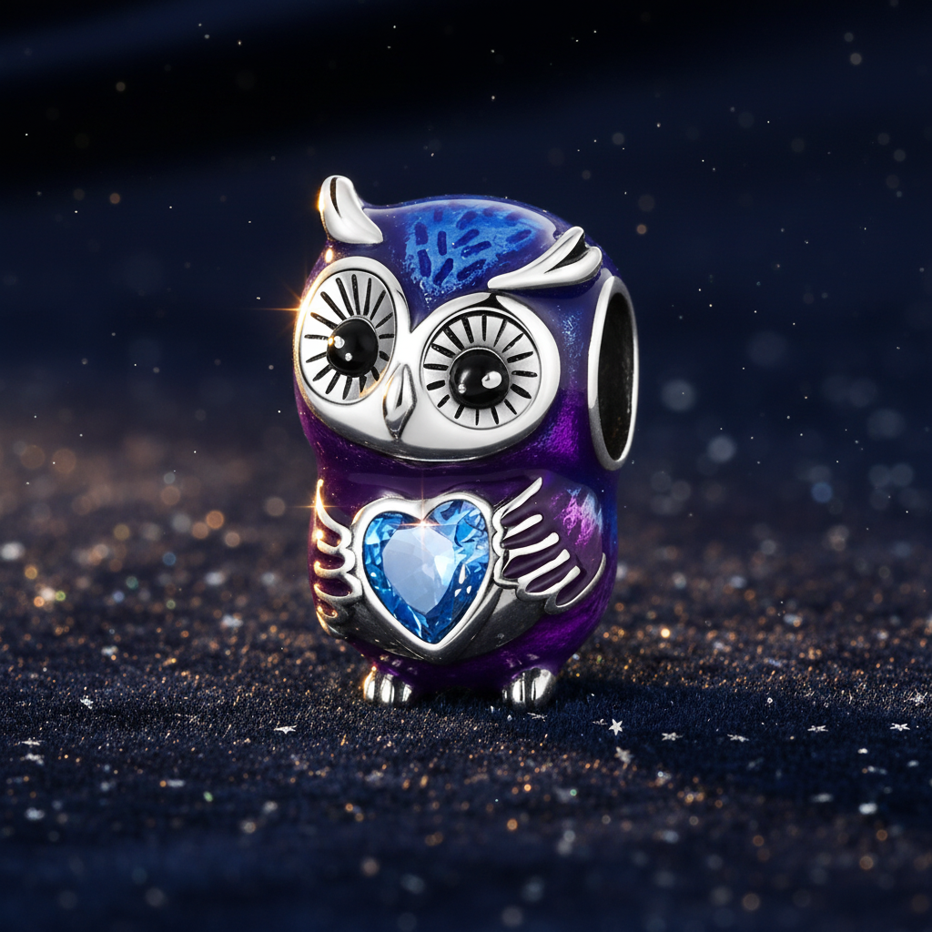 Owl Charm — Navy Stardust