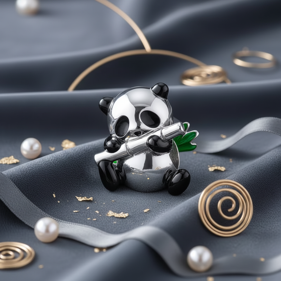 Panda Charm — Charcoal Silk Macro