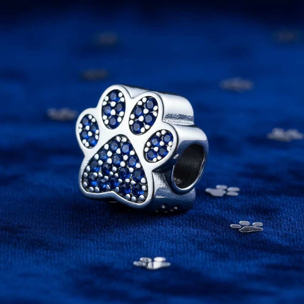 Paw Print Charm — Royal Blue Velvet Macro