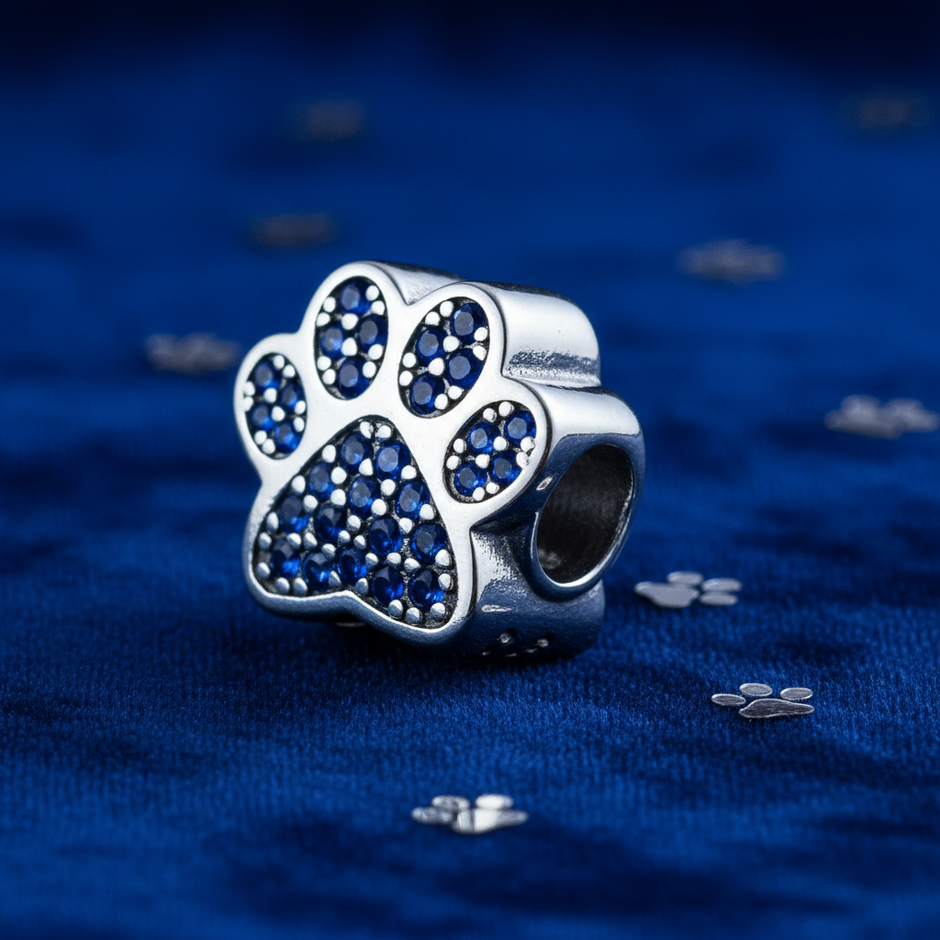 Paw Print Charm — Royal Blue Velvet Macro