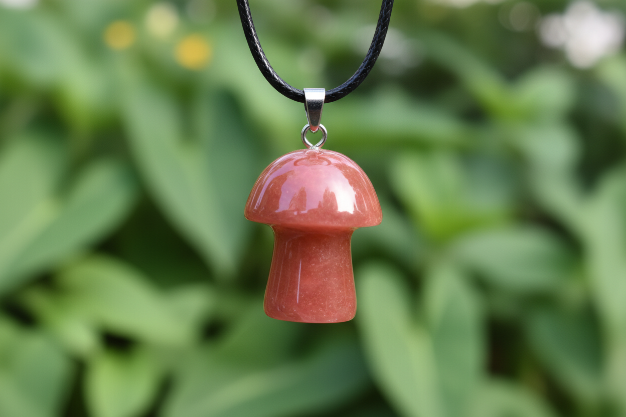 Peach Aventurine Mushroom Pendant – Greenery