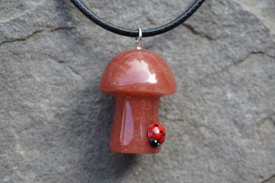 Peach Aventurine Mushroom Pendant – Rock Surface Deeper Red