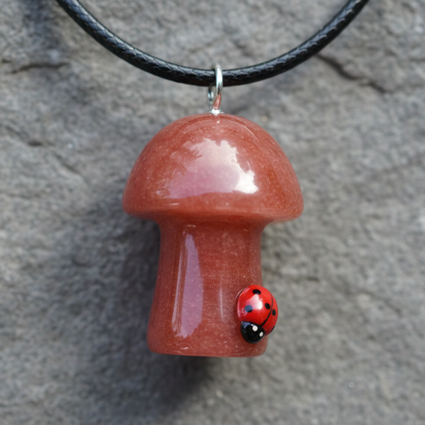 Peach Aventurine Mushroom Pendant – Rock Surface Deeper Red