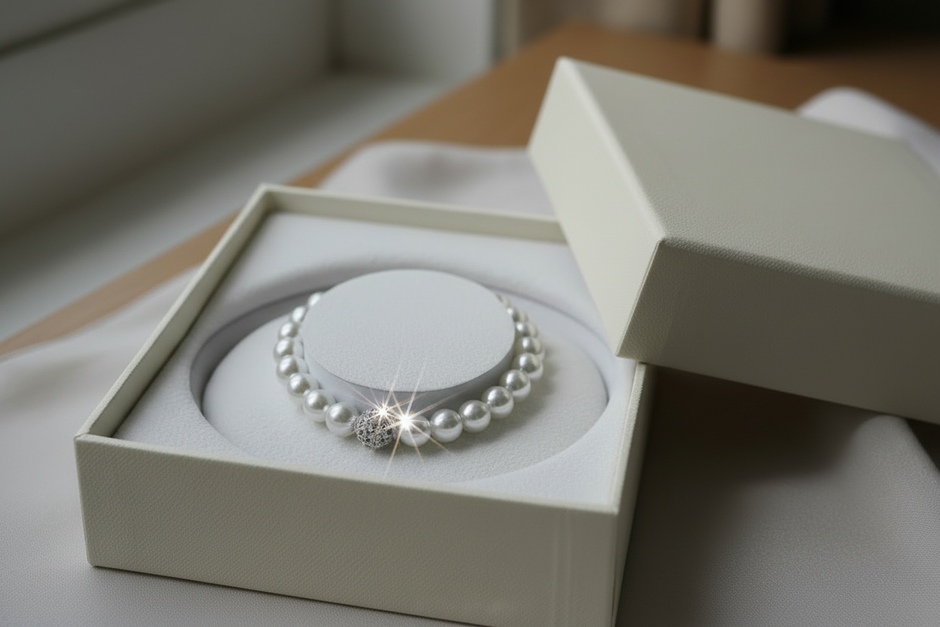 Pearl bracelet with sparkling crystal studs