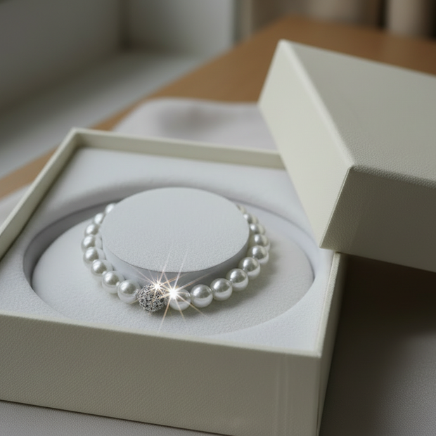 Pearl bracelet with sparkling crystal studs
