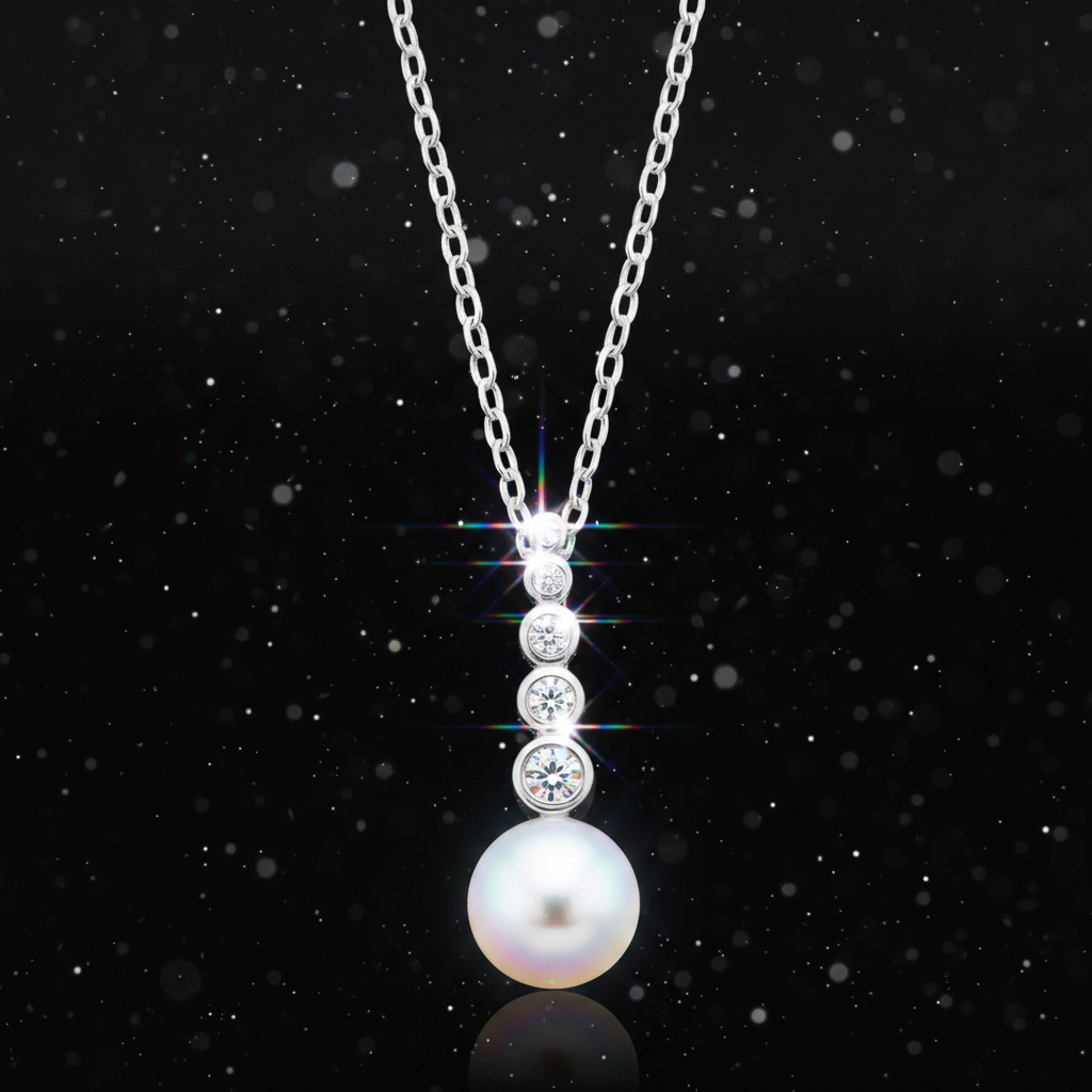 Pearl & CZ Pendant – V2 Silver Dust