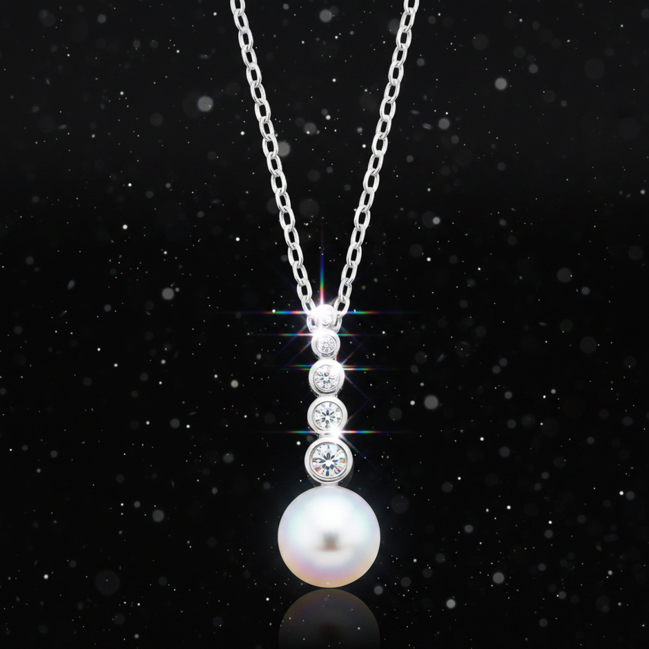 Pearl & CZ Pendant – V2 Silver Dust