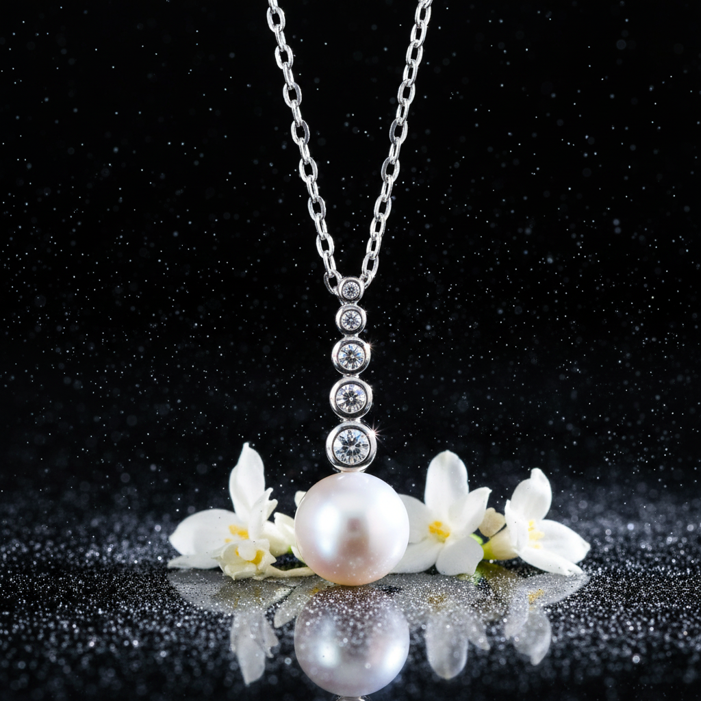 Pearl & CZ Pendant – V3 Dust + Florals