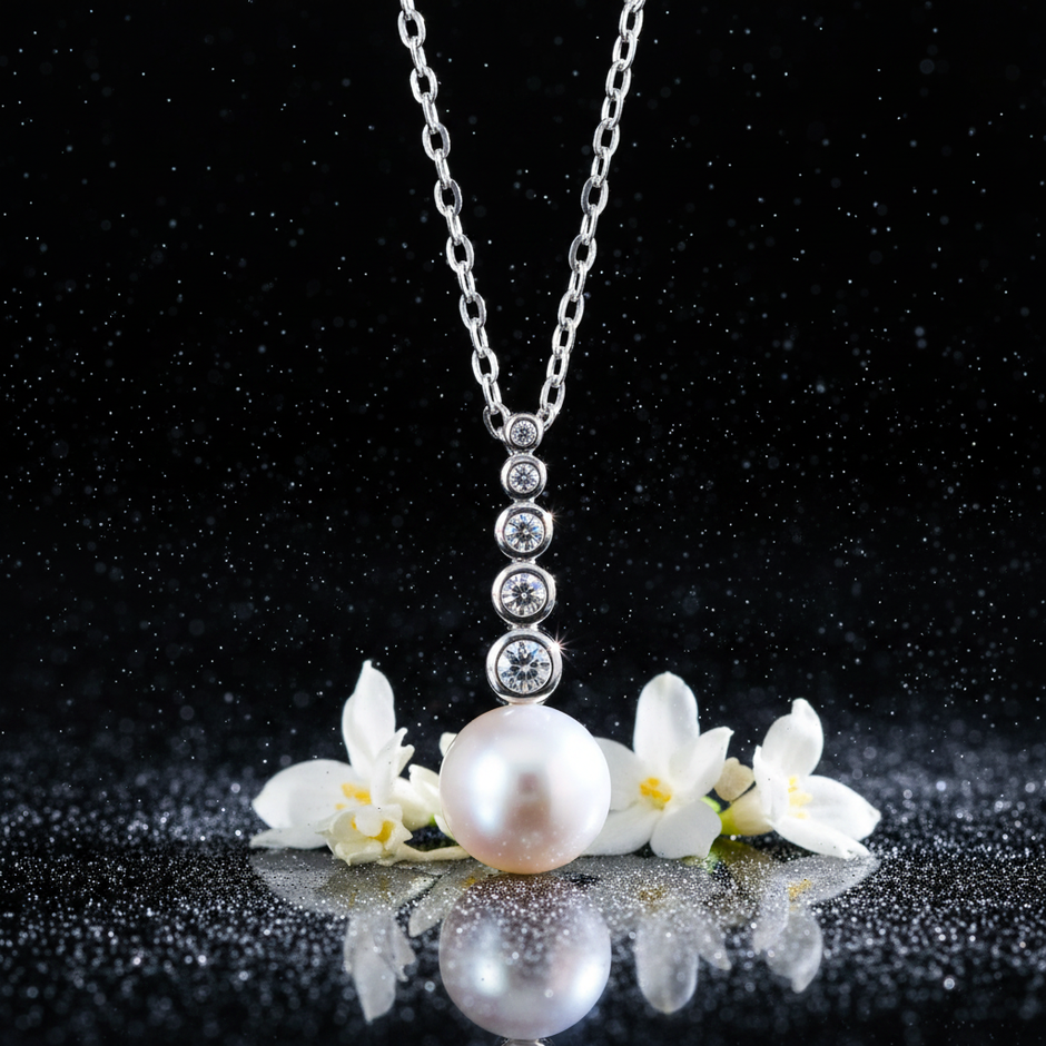 Pearl & CZ Pendant – V3 Dust + Florals